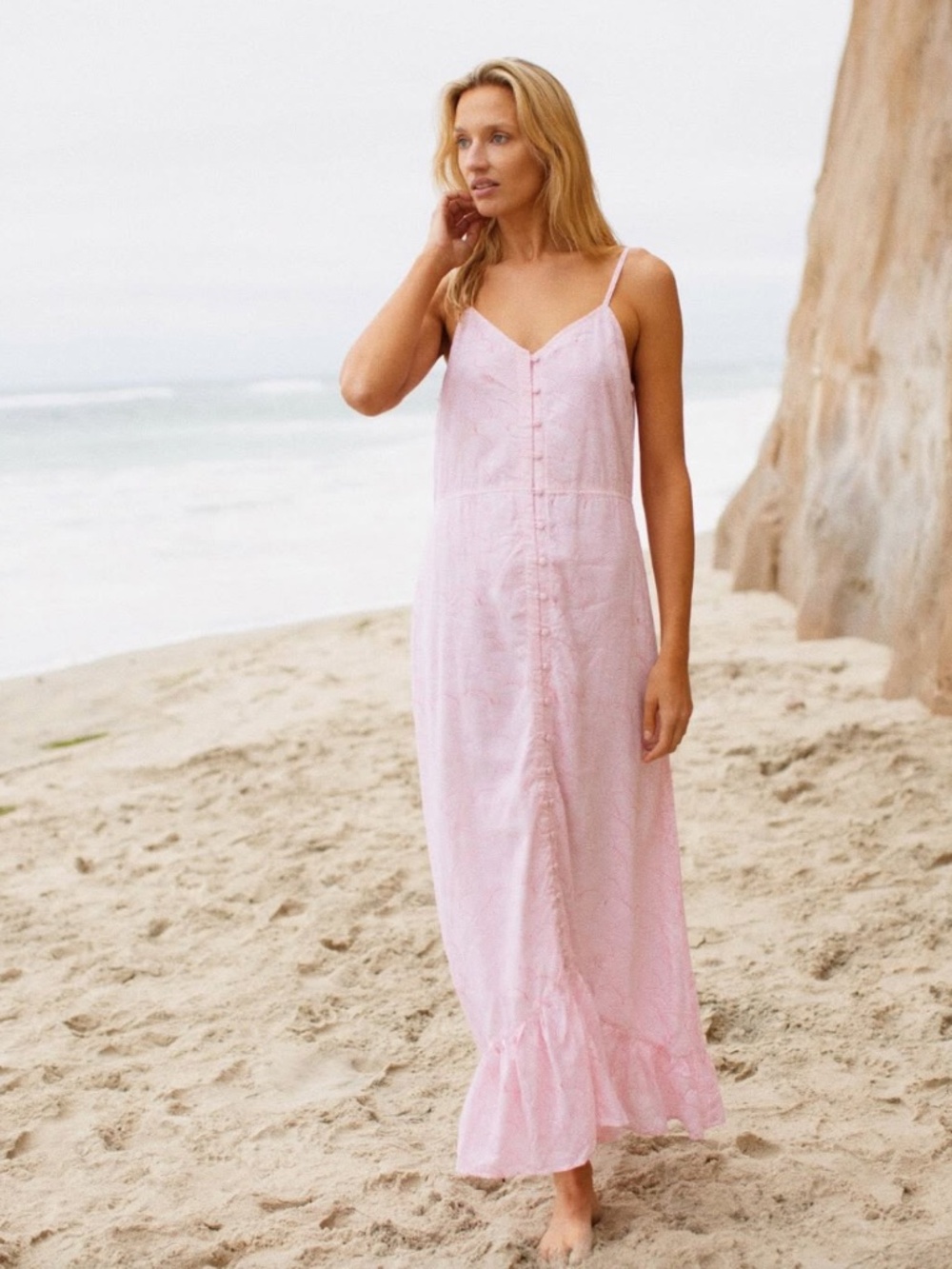 Marea the Brand The Après Beach Maxi Dress Playa Hermosa Rosado Print S